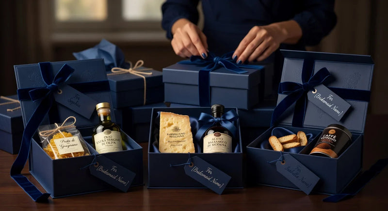 Professional header image for list-based article: Personalized Bridesmaid Gift Boxes with Italian Gourmet T...