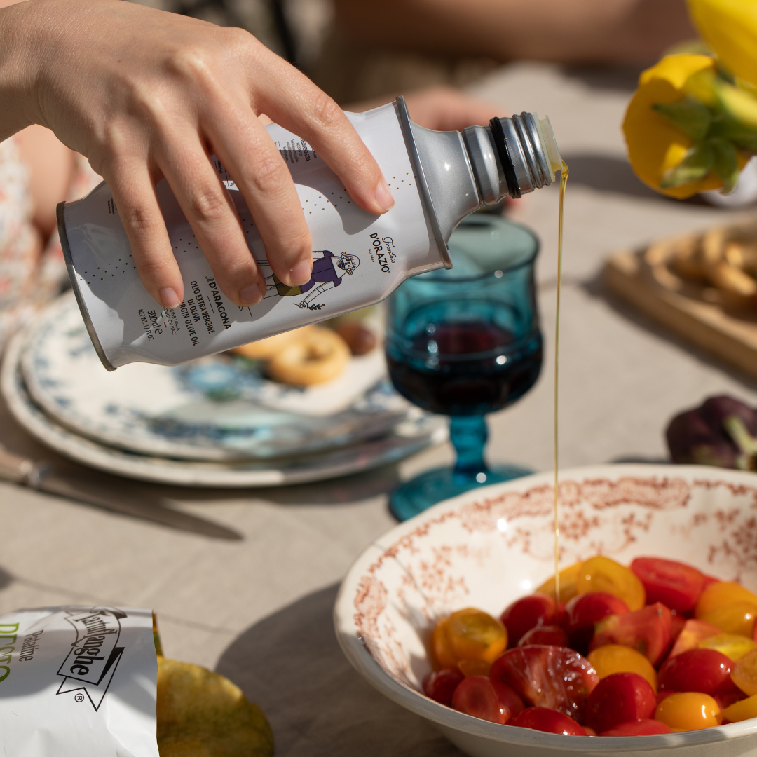 Pouring Extra Virgin Olive Oil from the Bottle