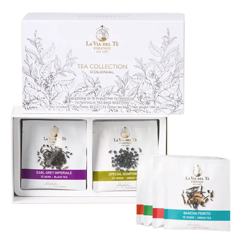 Tea Gift Set - 12 Cotton Tea Bags in 6 Classic Green & Black Teas