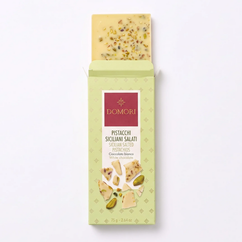 Domori White Chocolate Bar with Salted Sicilian Pistachios