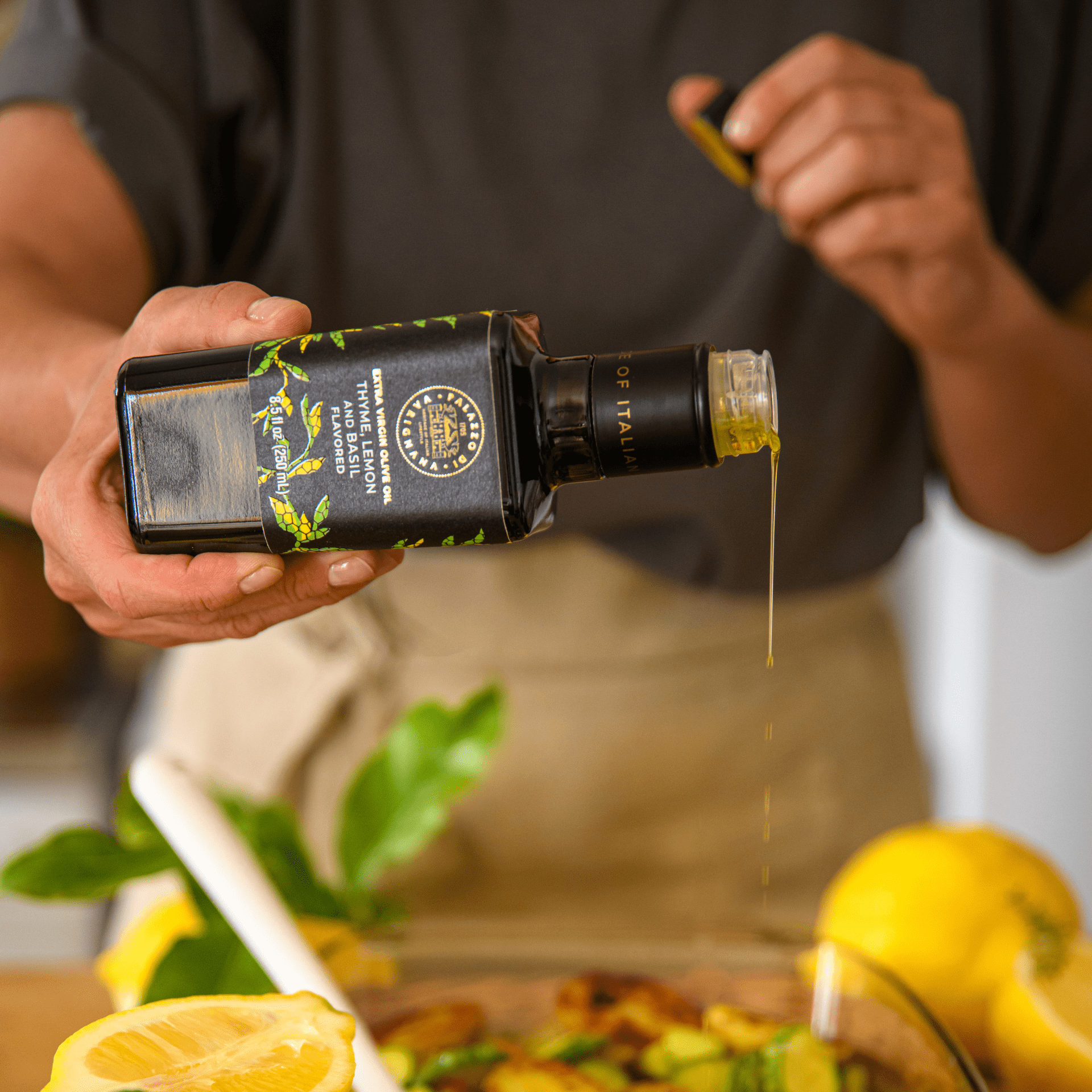 Tasty Ribbon Lemon, Basil and Thyme Extra Virgin Olive Oil Extra Virgin Olive Oil With Italian Spices | Tasty Ribbon