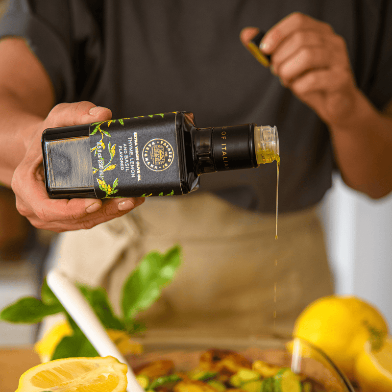 Tasty Ribbon Lemon, Basil and Thyme Extra Virgin Olive Oil Extra Virgin Olive Oil With Italian Spices | Tasty Ribbon