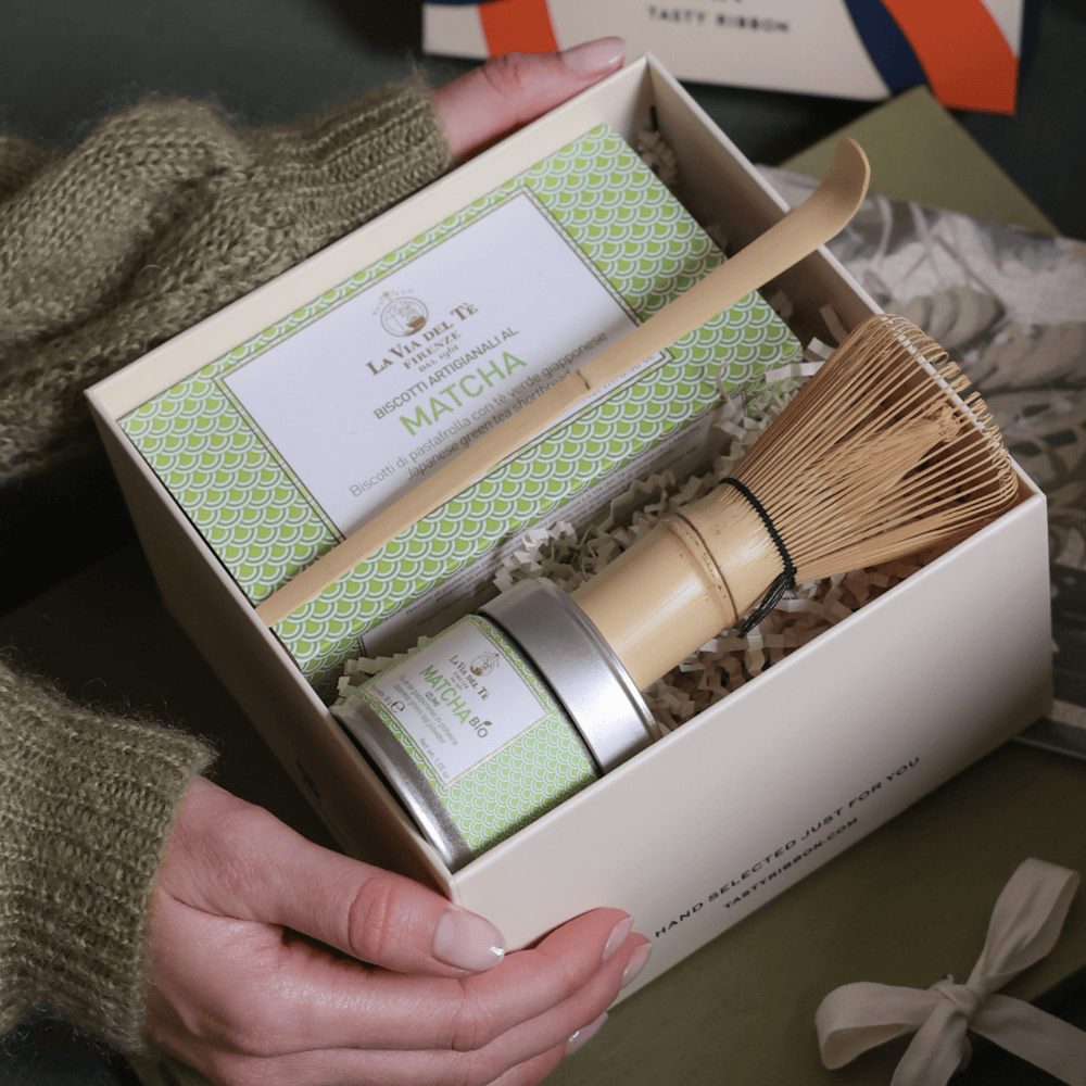 Tasty Ribbon Matcha Moments Matcha Tea Gift Box | Japanese Ceremony Set with Shortbread Cookies | Tasty Ribbon